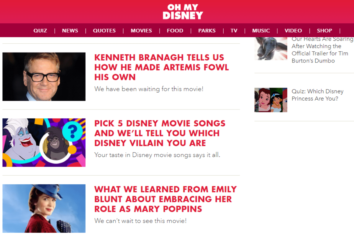 Página web de Oh my Disney